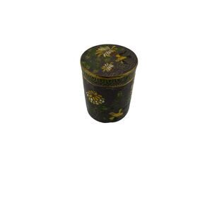 Vintage Enamelled Brass Ring Box with Floral and Birds Pattern